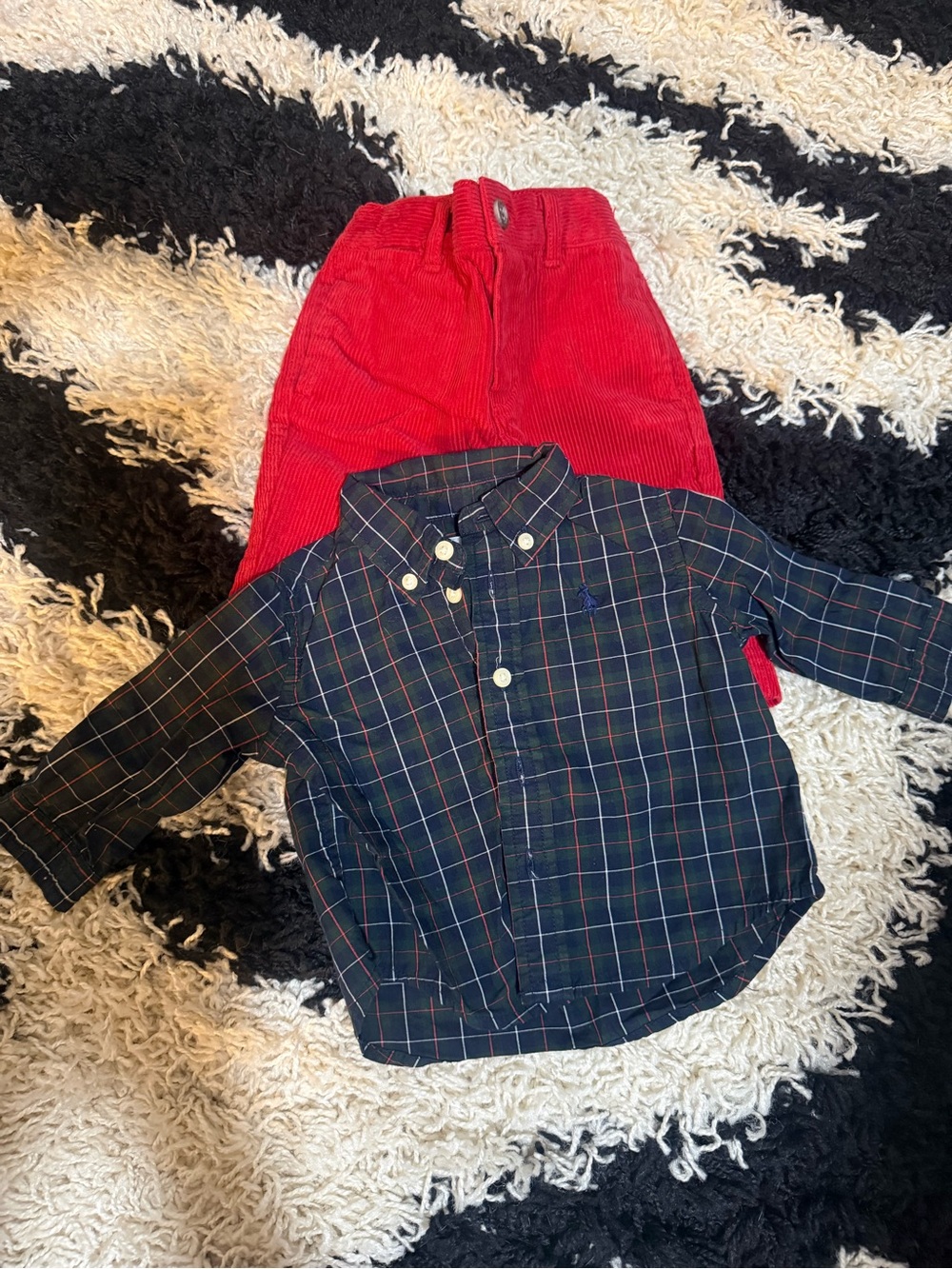 Ralph Lauren Baby Navy Plaid Button-Down Shirt and Corduroy Pants Set